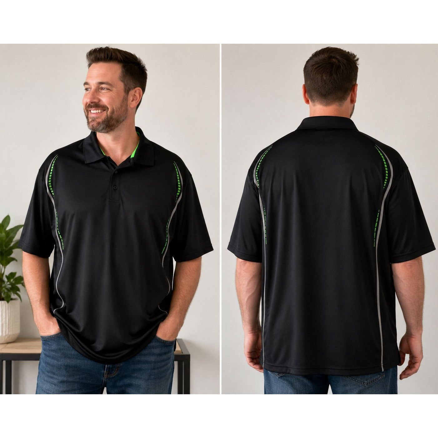 Ben Hogan Performance Polo Shirt Mens 2XL Black Green Athletic Golf Moisture Wicking