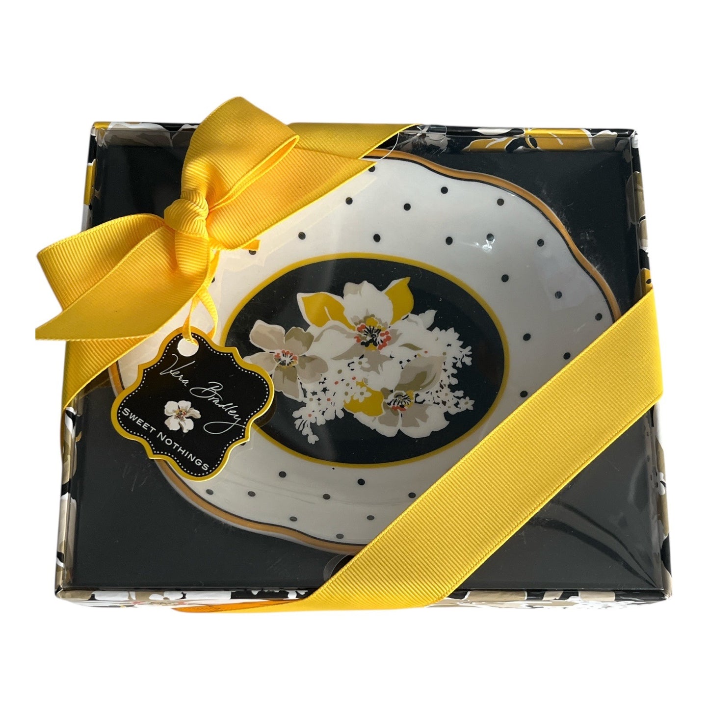 Vera Bradley Sweet Nothings Dogwood Porcelain Trinket Dish Floral Polka Dot NIB