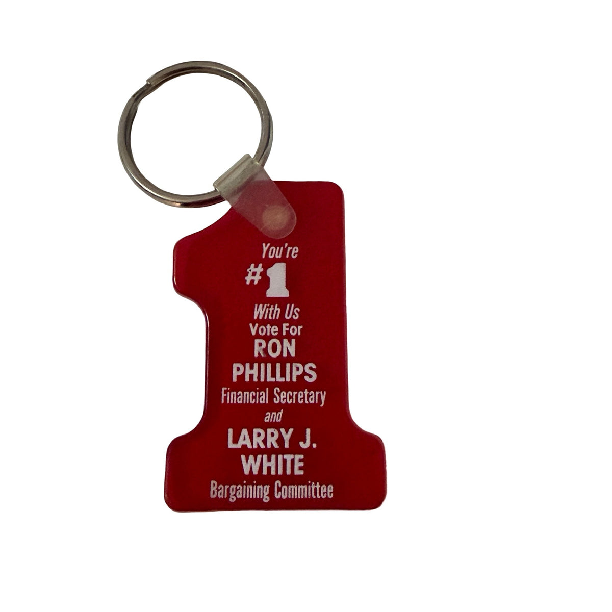 Vintage Union Election Campaign Keychain Ron Phillips Larry J White Red Number 1