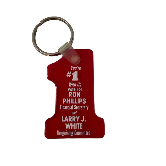 Vintage Union Election Campaign Keychain Ron Phillips Larry J White Red Number 1