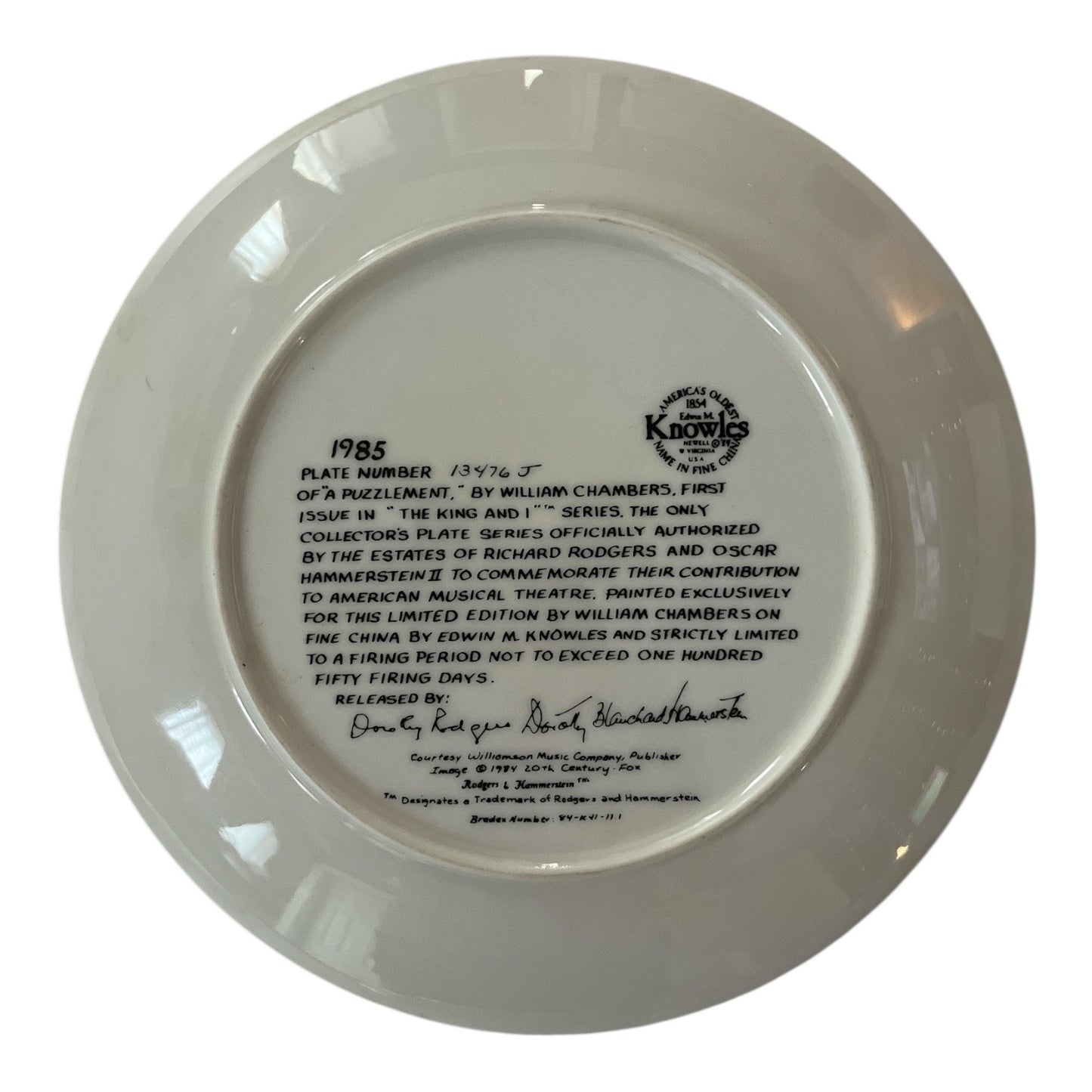 1985 Edwin M. Knowles Collector Plates – The King and I Series – William Chambers Art – Set of 2