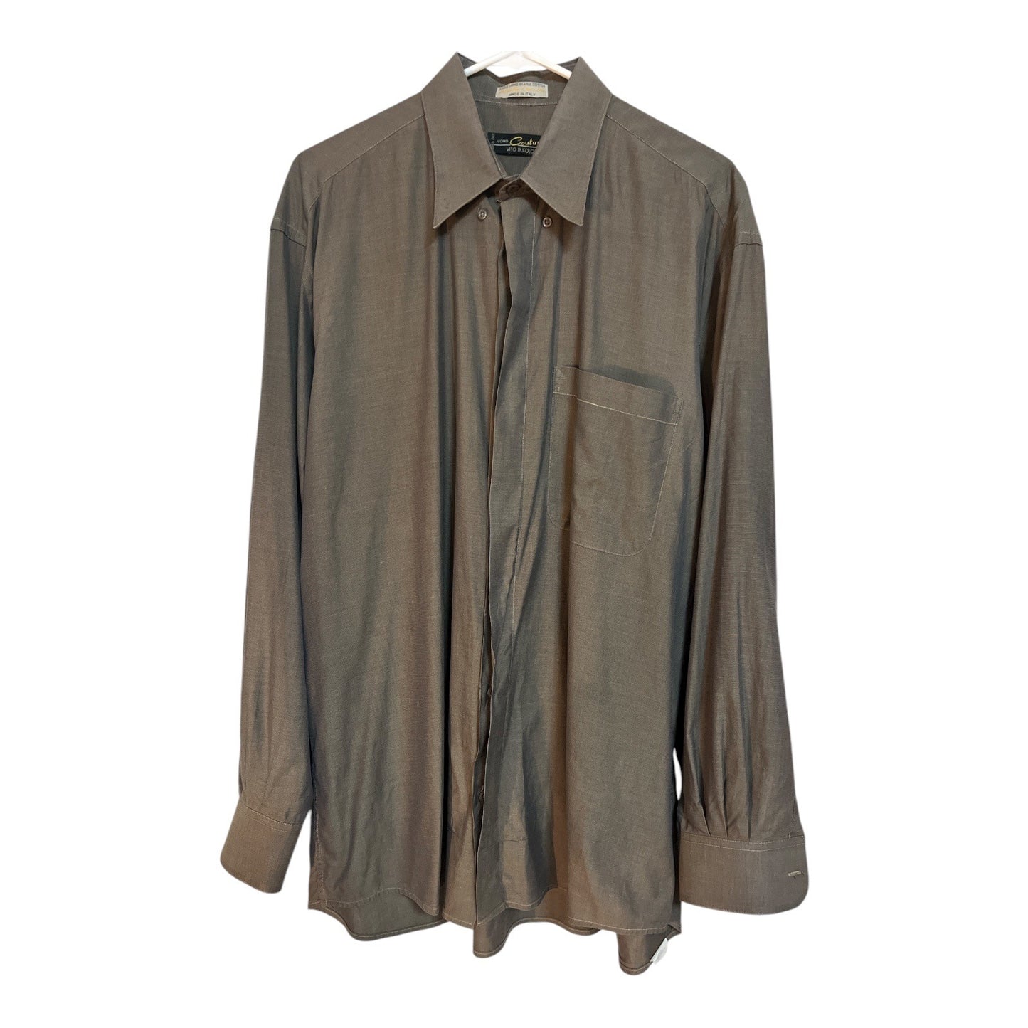 Vito Rufolo Uomo Couture Men’s Long Sleeve Dress Shirt Made in Italy XL – Taupe Gray Brown 100% Cotton