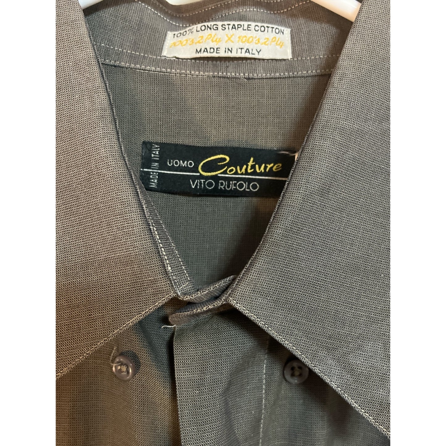 Vito Rufolo Uomo Couture Men’s Long Sleeve Dress Shirt Made in Italy XL – Taupe Gray Brown 100% Cotton