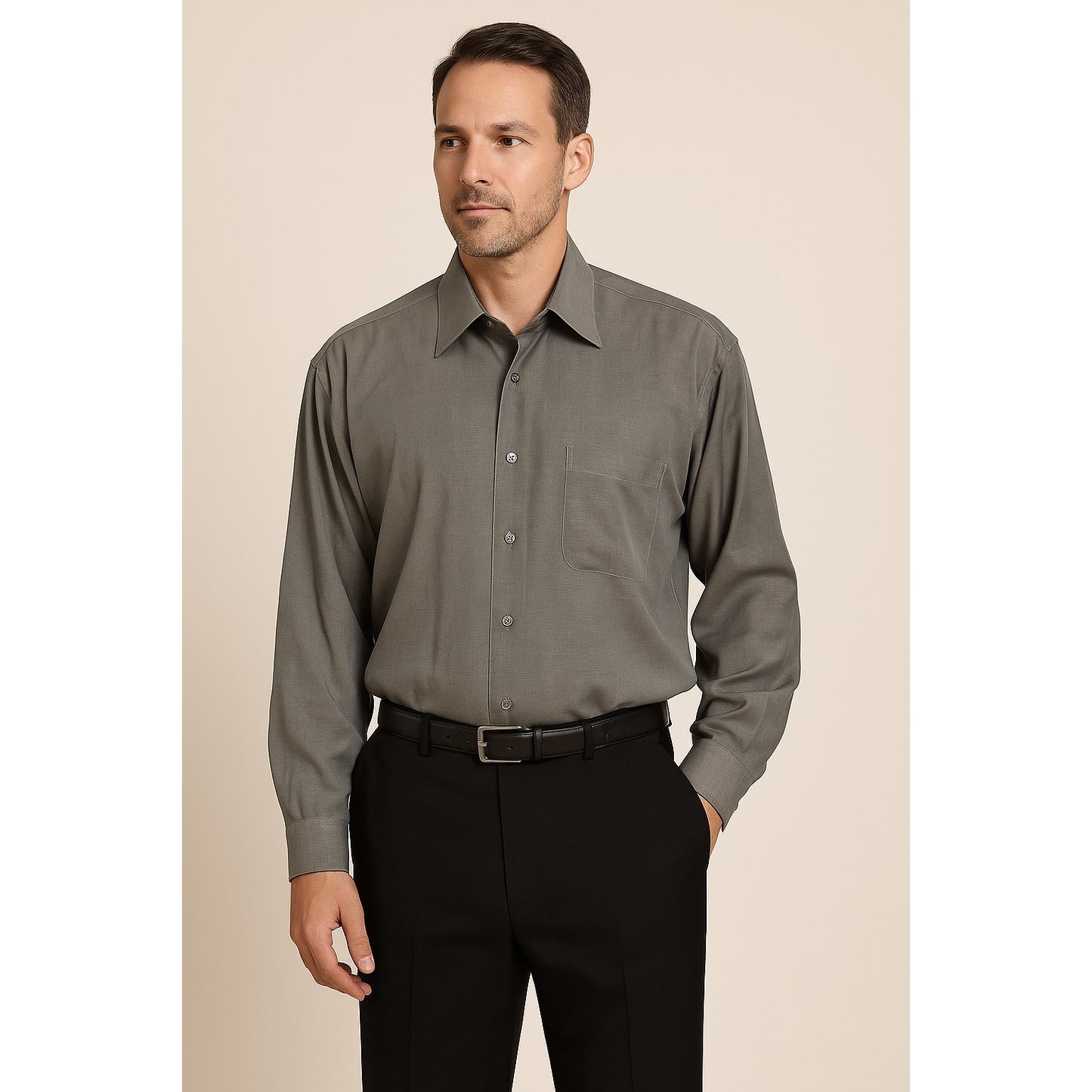 Vito Rufolo Uomo Couture Men’s Long Sleeve Dress Shirt Made in Italy XL – Taupe Gray Brown 100% Cotton