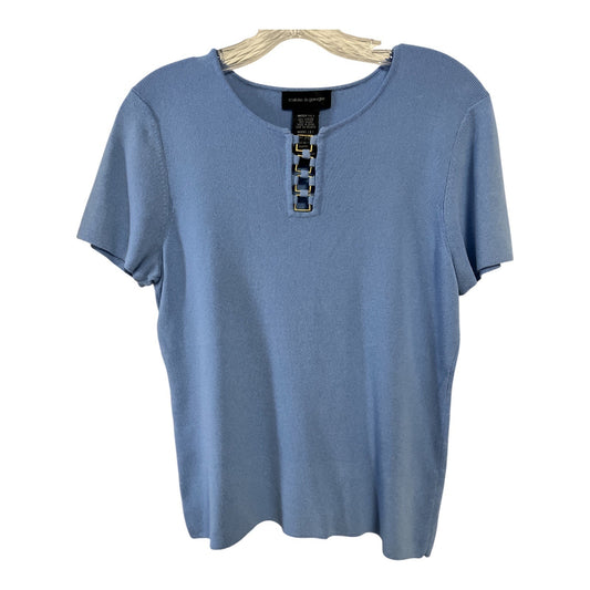 Cable & Gauge Women’s Size L Blue Short Sleeve Top – Chain Link Accent