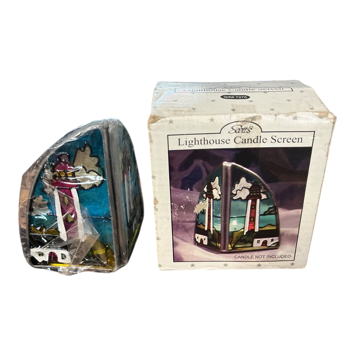 Scott’s Collectables Lighthouse Candle Screen – Stained Glass Look – Gift #7275 – 3” – Boxed