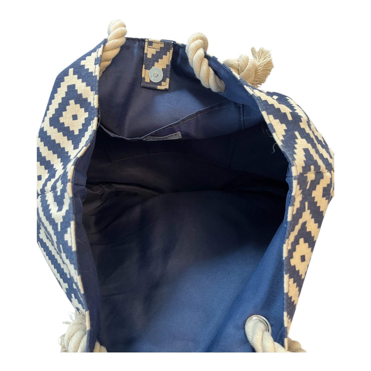 Summer & Rose Navy Cream Geometric Tote Rope Handle Beach Bag Coastal Style