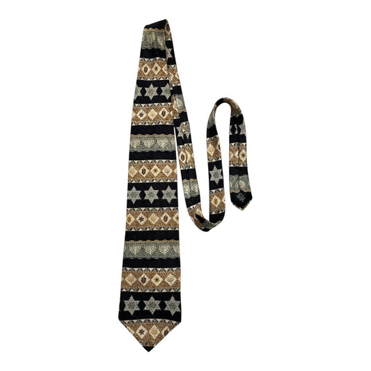 VTG Hallmark Yule Tie Greetings Hanukkah Menorah Star Dreidel Necktie – 1990s
