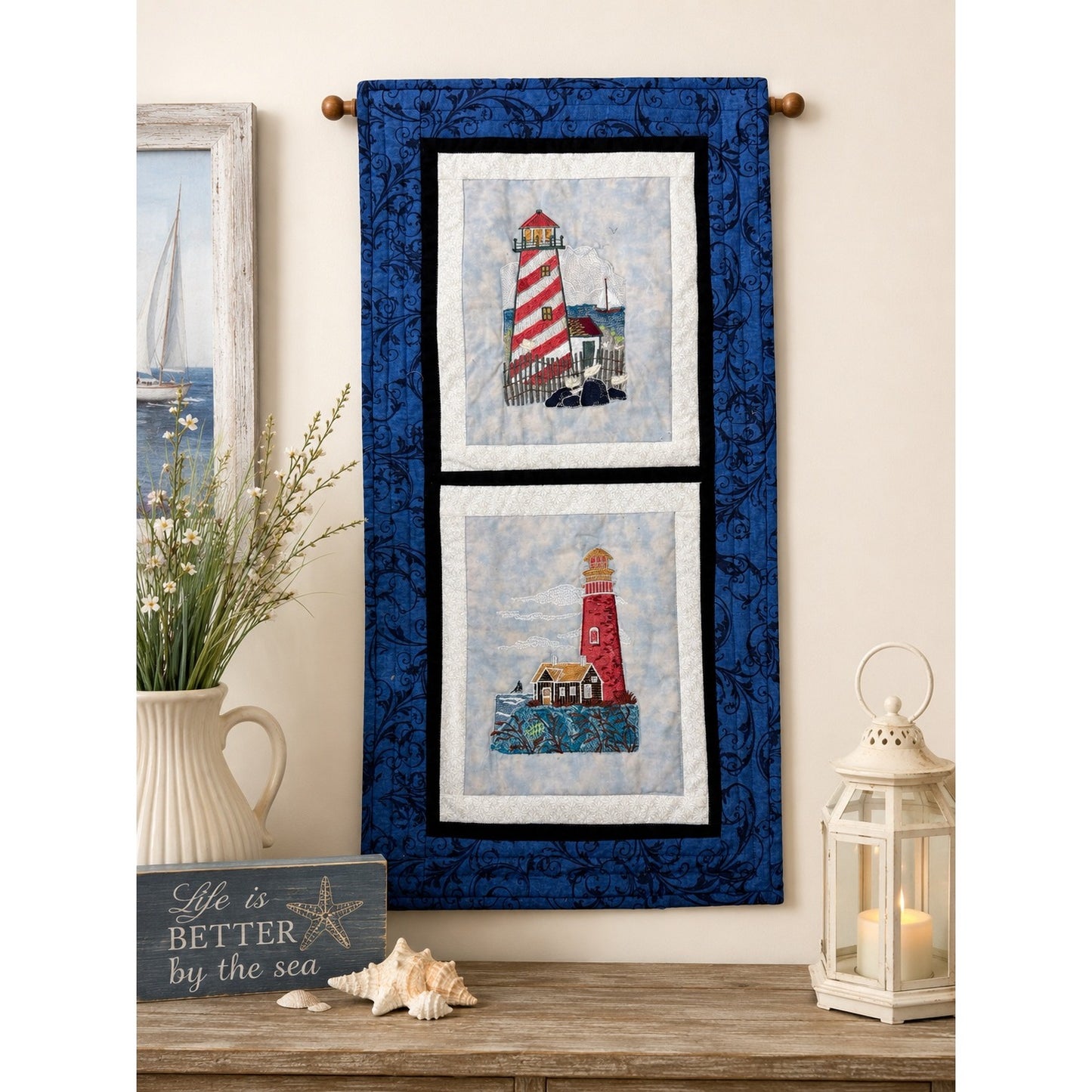 Handmade Lighthouse Quilt Wall Hanging Nautical Coastal Decor Personalized 25x13