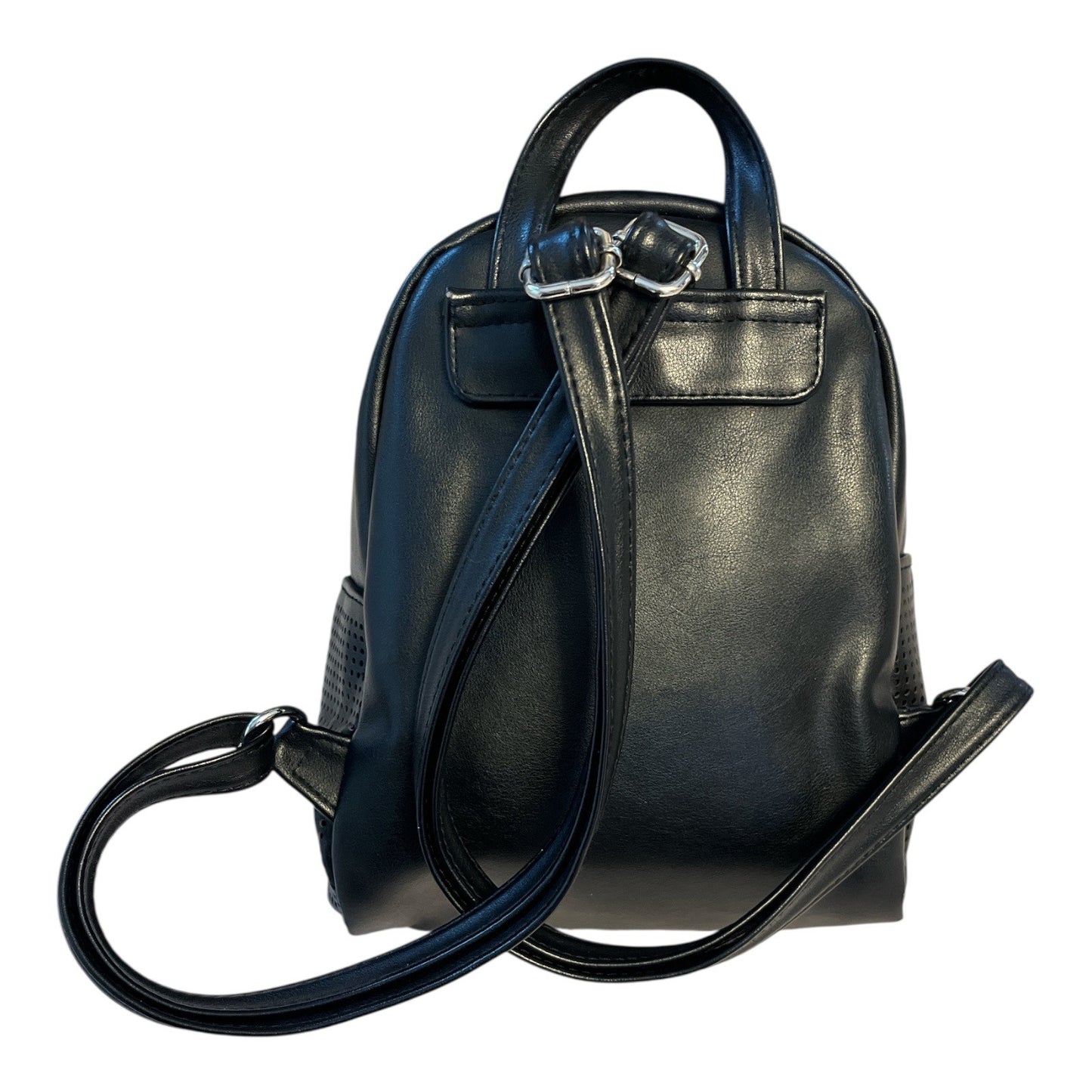 Cat-Face Faux Leather Mini Backpack – Black Perforated Whiskers Design – 9x8x4”
