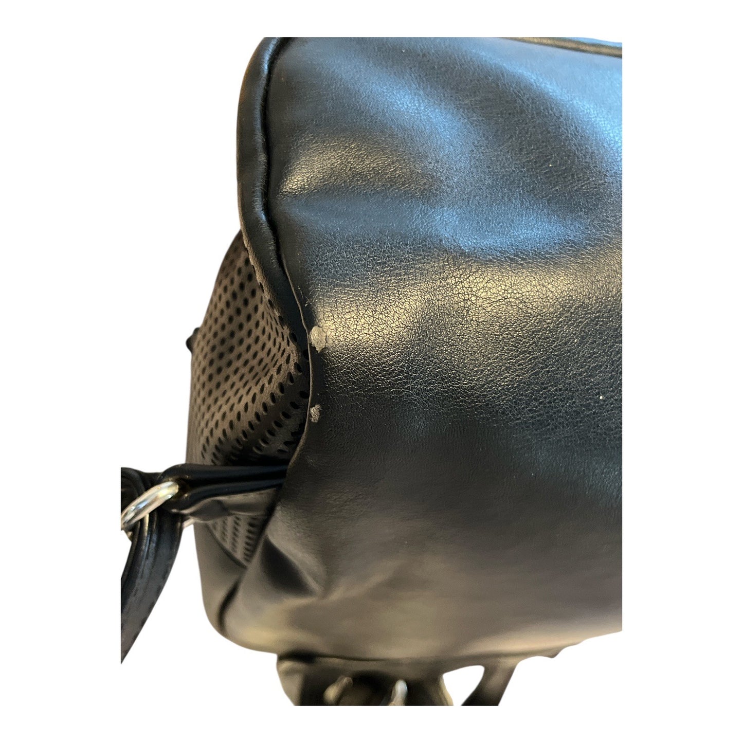 Cat-Face Faux Leather Mini Backpack – Black Perforated Whiskers Design – 9x8x4”