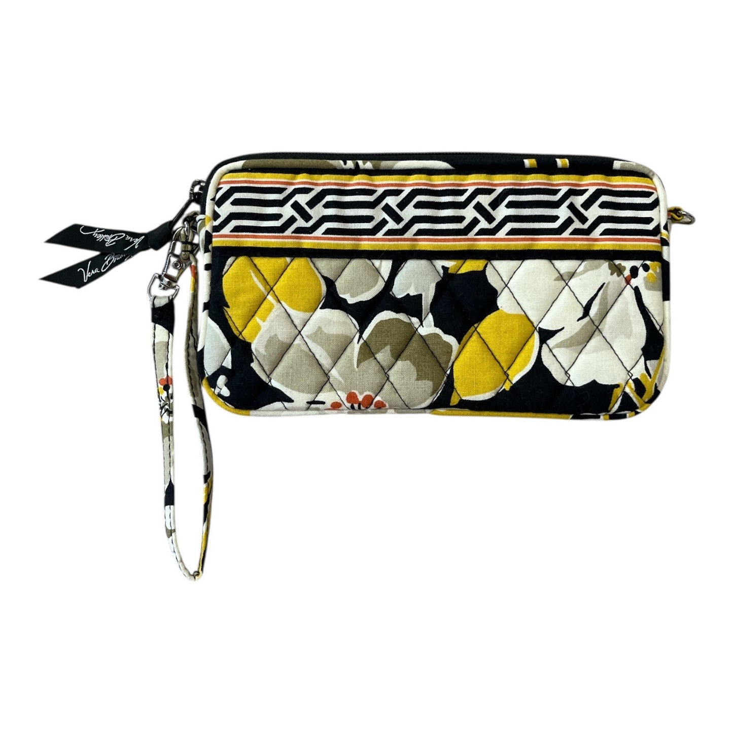 Vera Bradley Quilted Wristlet Wallet in Retired Baroque Pattern Black Yellow