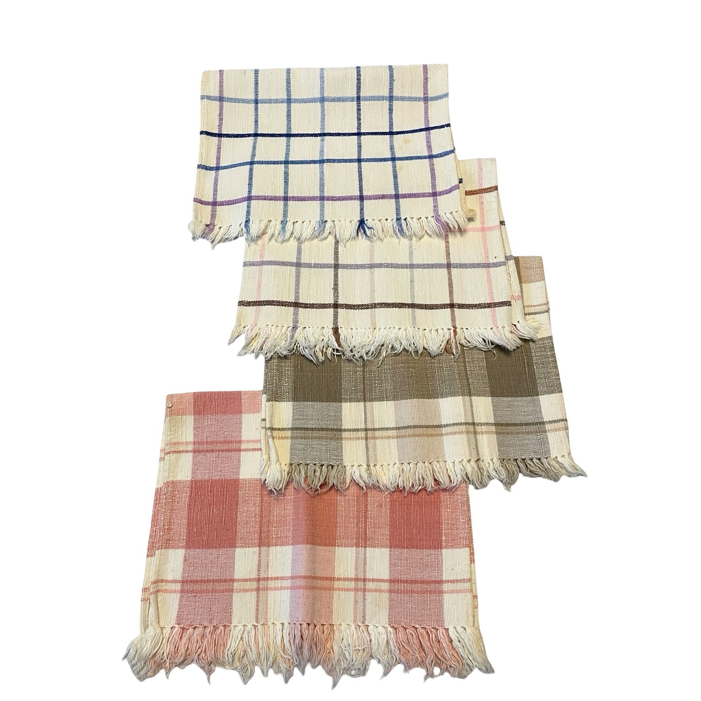 Vintage 1980s 1990s Plaid Woven Placemats Set Fringe Farmhouse Table Linens 18x12