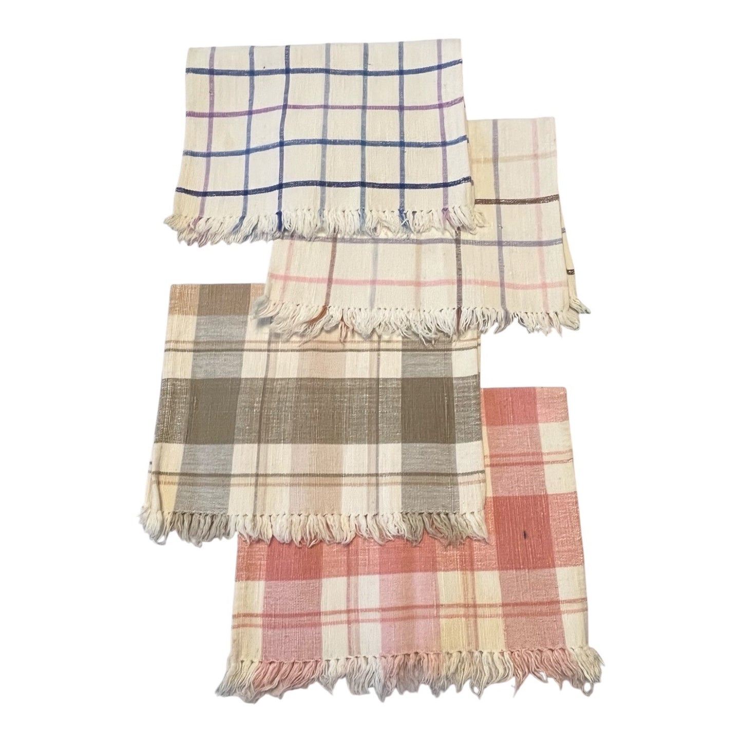 Vintage 1980s 1990s Plaid Woven Placemats Set Fringe Farmhouse Table Linens 18x12