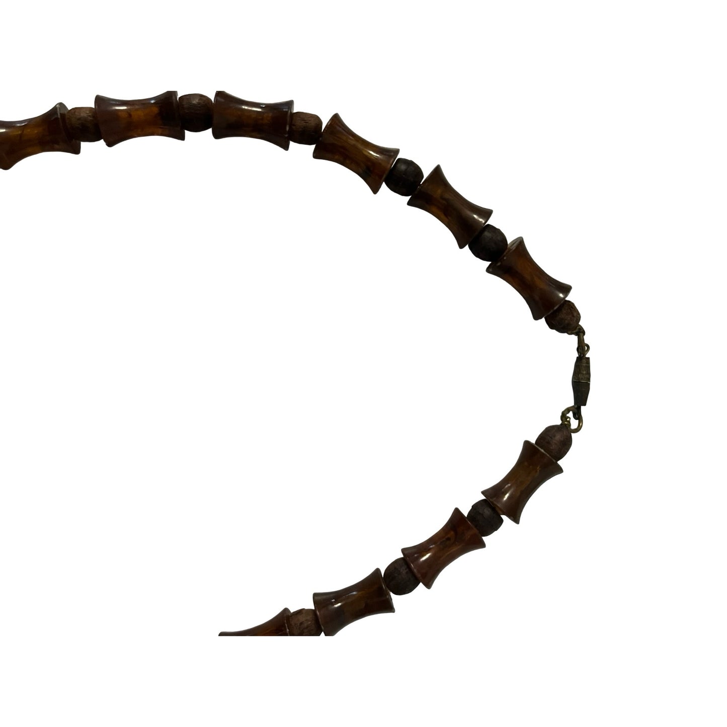 Vintage Acrylic Wood Bead Necklace Shell Pendant Boho Tribal Statement 22” Natural