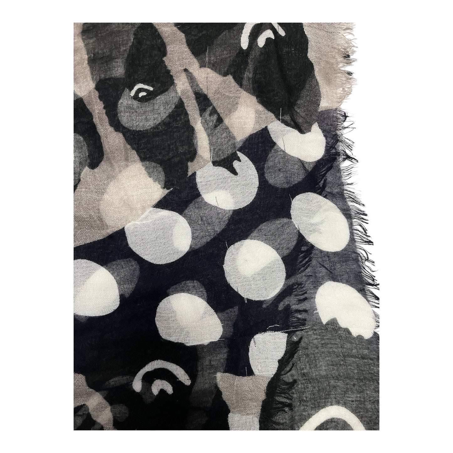 Lulu by Lulu Guinness Oversized Polka Dot Face Print Scarf Black Gray White