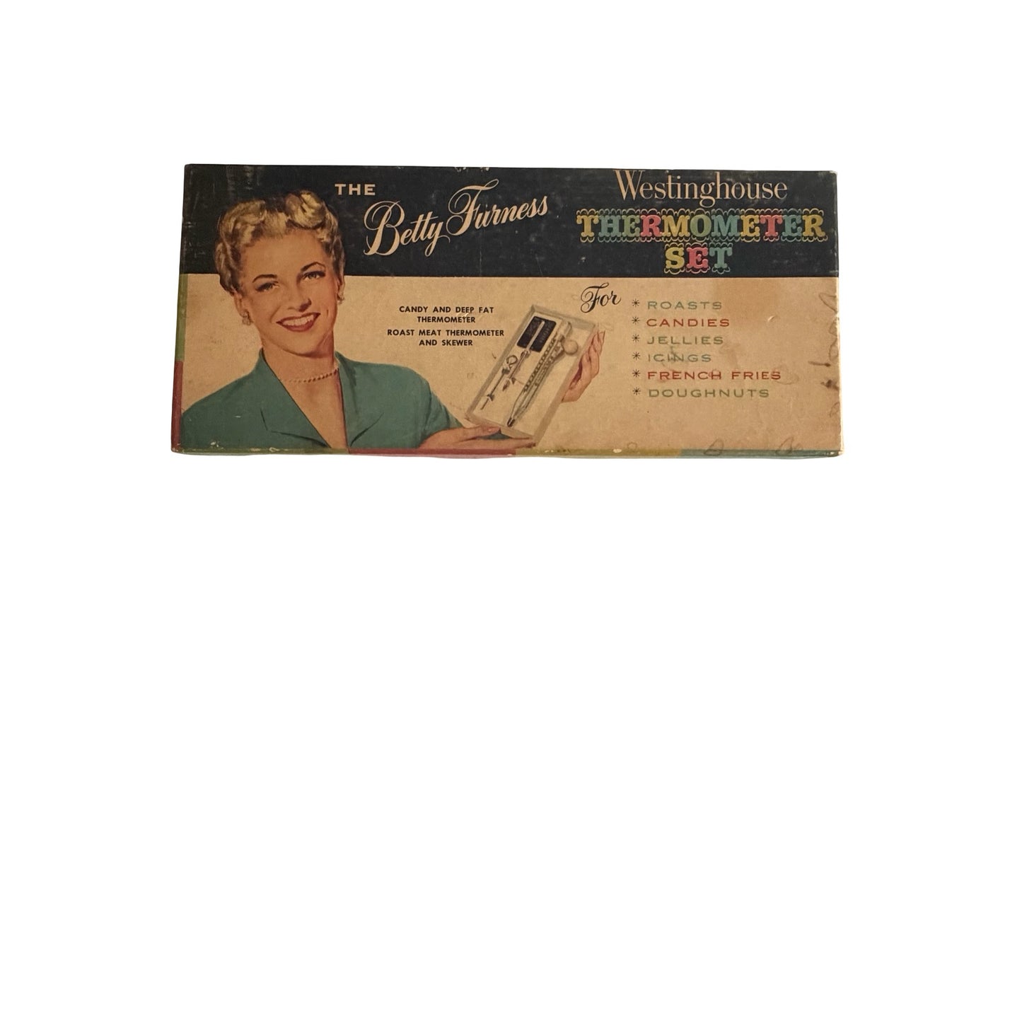 Vintage Betty Furness Westinghouse Thermometer Set Roast Meat Candy Deep Fat Thermometer in Box