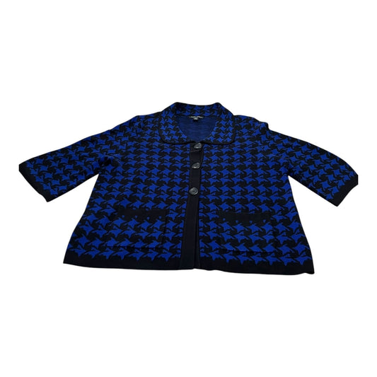 VTG Designers Original Women’s 1X Cardigan Sweater Jacket – Blue & Black Houndstooth – 52" Chest