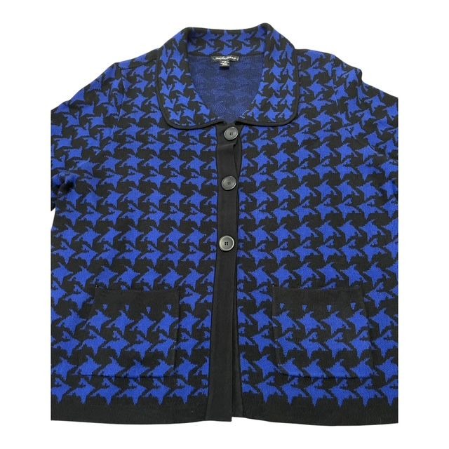 VTG Designers Original Women’s 1X Cardigan Sweater Jacket – Blue & Black Houndstooth – 52" Chest