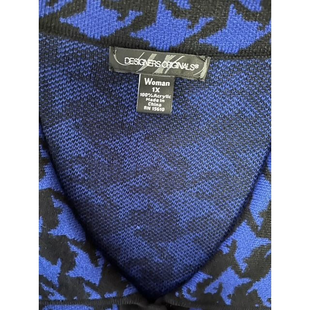 VTG Designers Original Women’s 1X Cardigan Sweater Jacket – Blue & Black Houndstooth – 52" Chest
