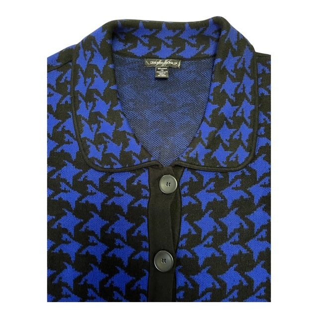 VTG Designers Original Women’s 1X Cardigan Sweater Jacket – Blue & Black Houndstooth – 52" Chest