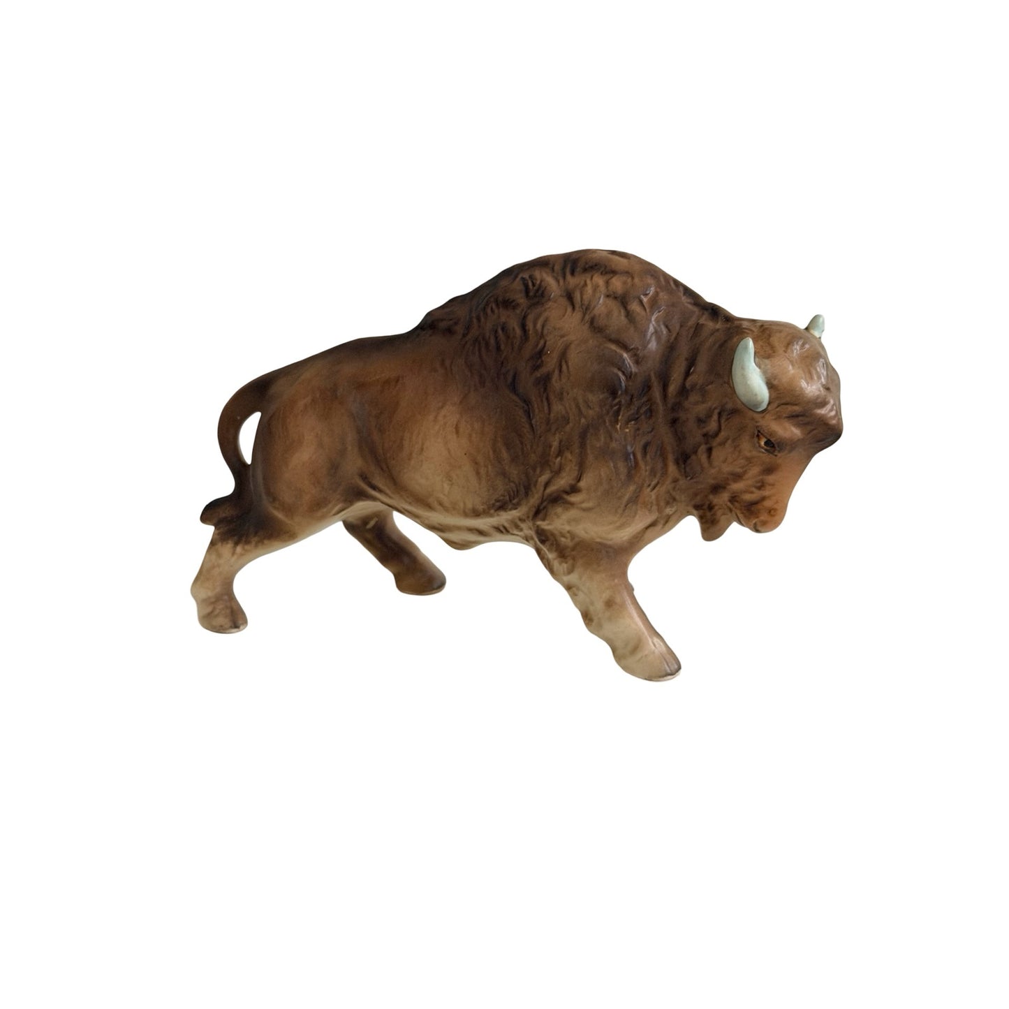 Vintage Bison Buffalo Figurine Brown Porcelain Ceramic Wildlife Statue