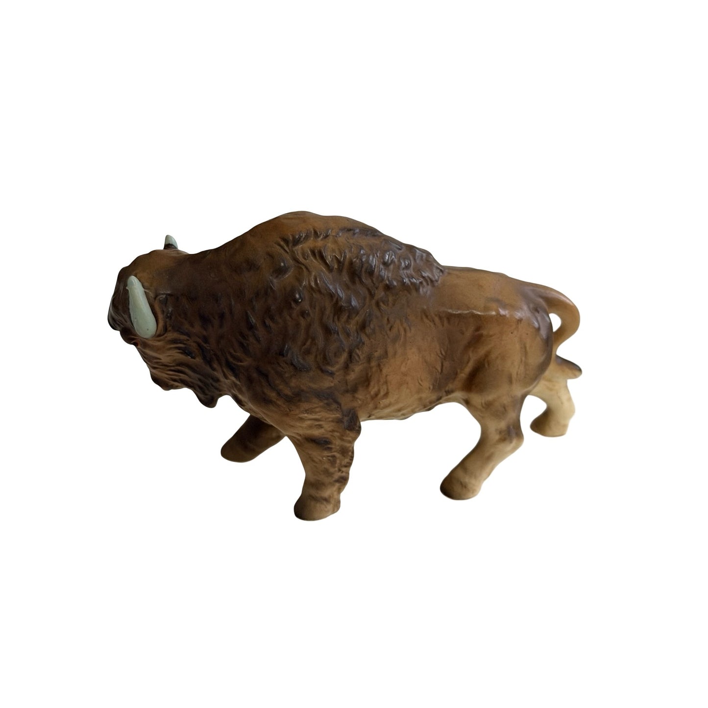 Vintage Bison Buffalo Figurine Brown Porcelain Ceramic Wildlife Statue