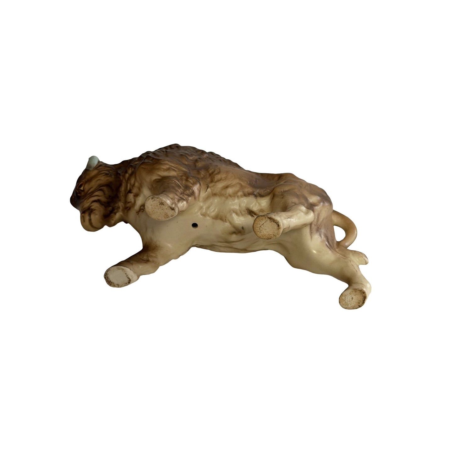 Vintage Bison Buffalo Figurine Brown Porcelain Ceramic Wildlife Statue