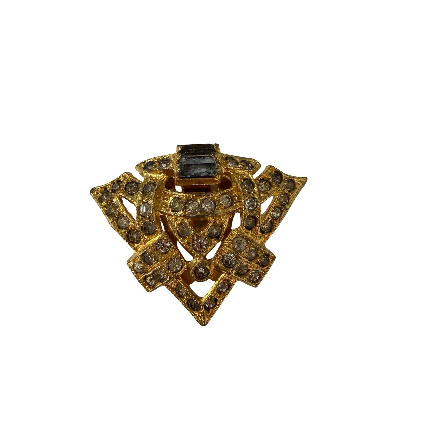 Vintage Art Deco Style Rhinestone Dress Clip Gold Tone Geometric Fur Clip