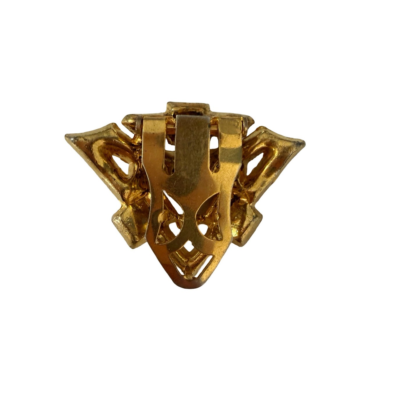 Vintage Art Deco Style Rhinestone Dress Clip Gold Tone Geometric Fur Clip