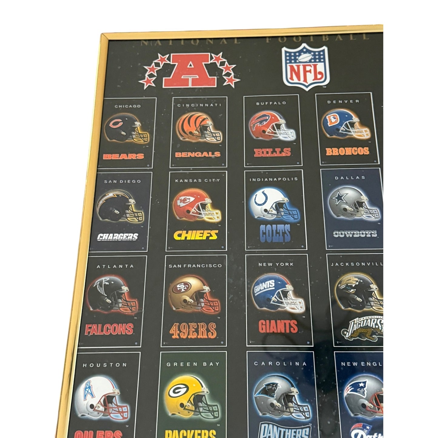 Vintage 1996 NFL Helmet Poster Framed 16x20 Wall Art AFC NFC Teams Football Memorabilia