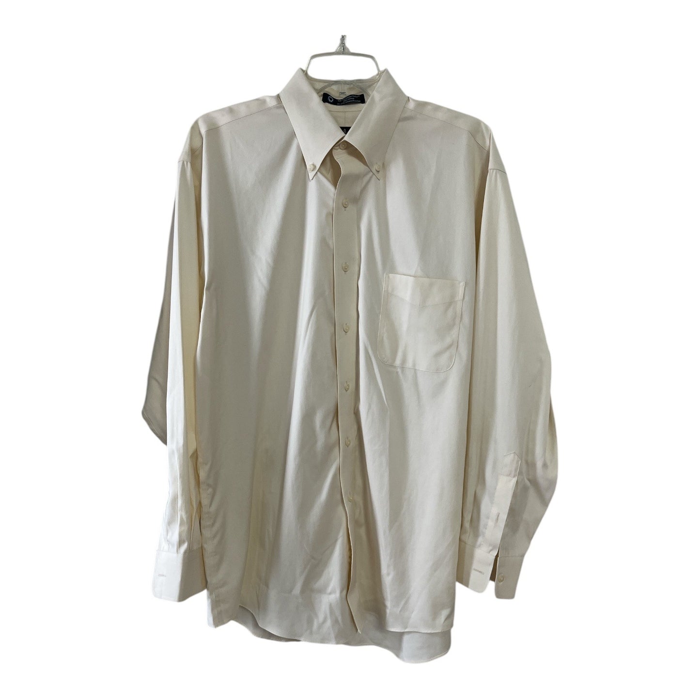 Allen Solly Men’s M Dress Shirt 15.5 34 Cream Long Sleeve 100% Cotton Lifetime Collar VTG 2007