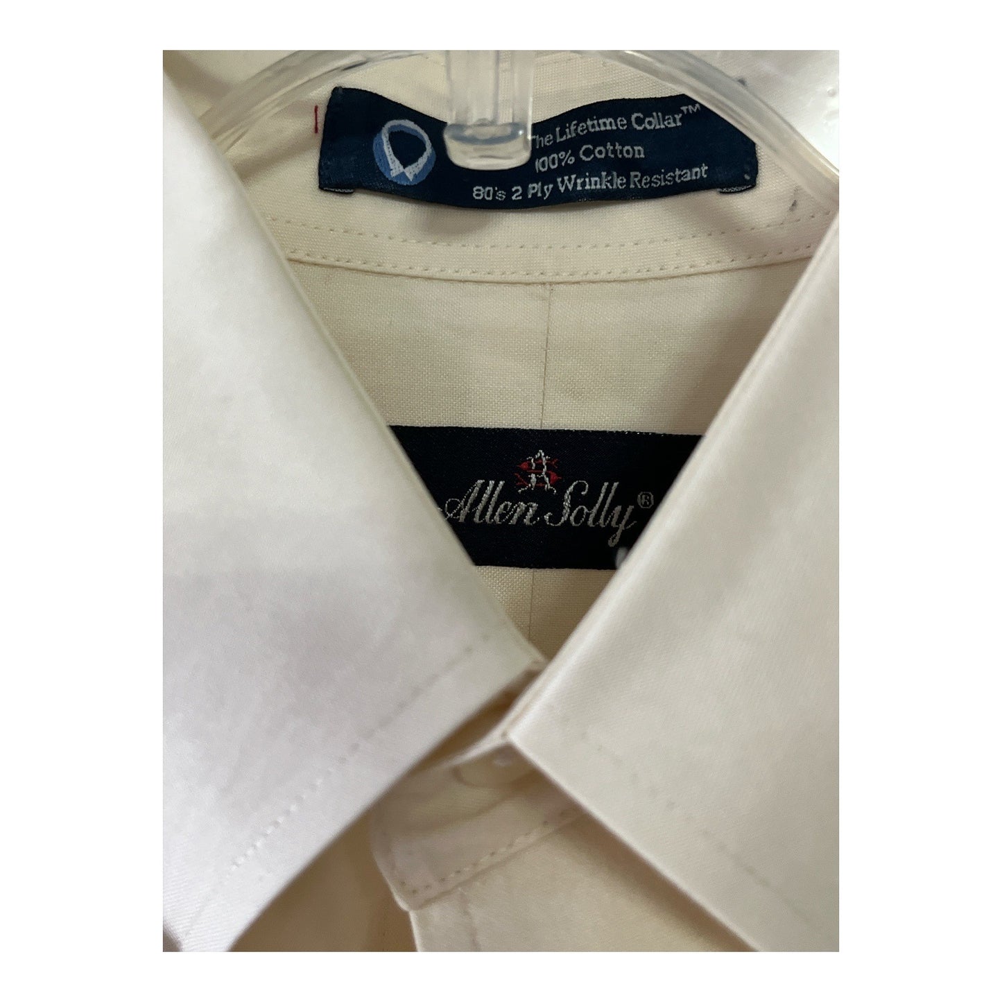 Allen Solly Men’s M Dress Shirt 15.5 34 Cream Long Sleeve 100% Cotton Lifetime Collar VTG 2007