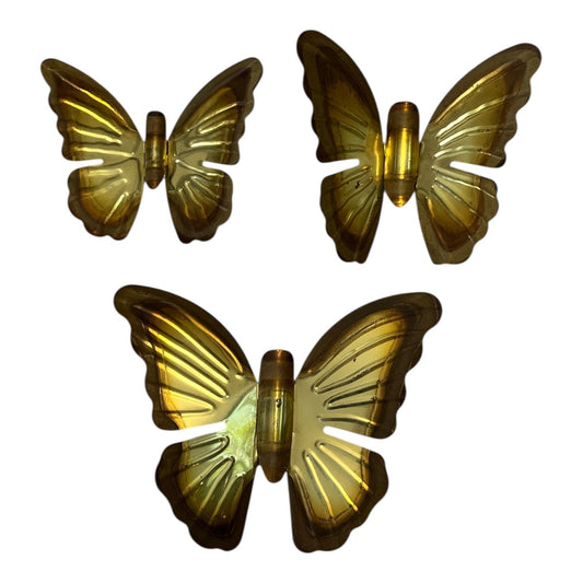 Set of 3 Vintage Metal Butterfly Wall Hangings – Gold-Tone – 5.5", 4.5", 3.5" – 1960s–1970s Retro Decor with Patina