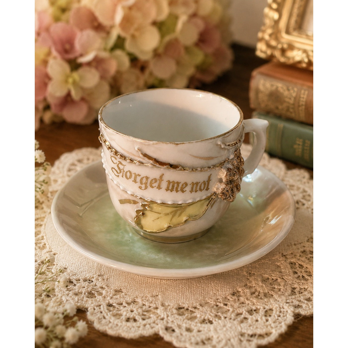 Vintage Forget Me Not Porcelain Demitasse Cup & Saucer Set Made in Germany