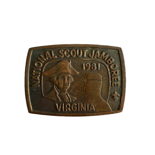 Vintage 1981 National Scout Jamboree Virginia Belt Buckle Boy Scouts Brass Tone-READ