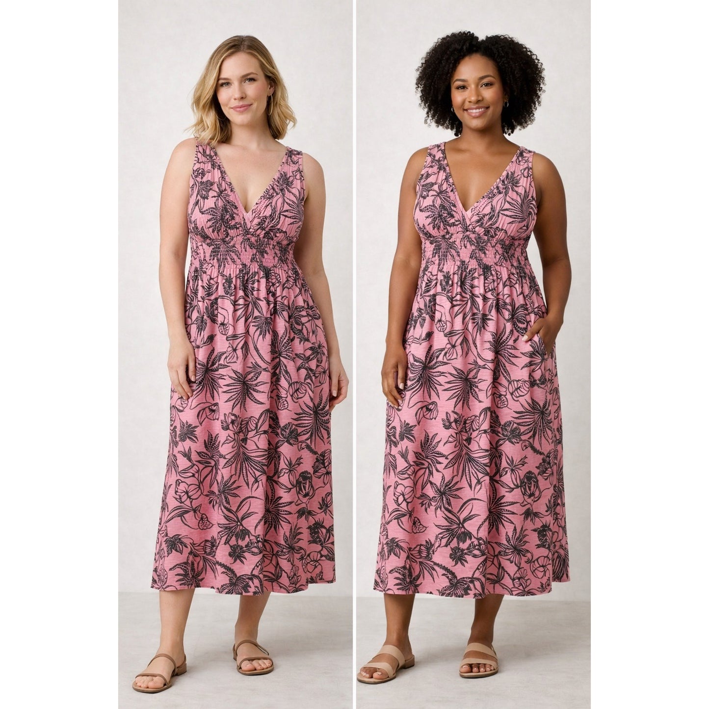 Tommy Bahama Relax Pink Tropical Maxi Dress Womens Large Cotton Sleeveless