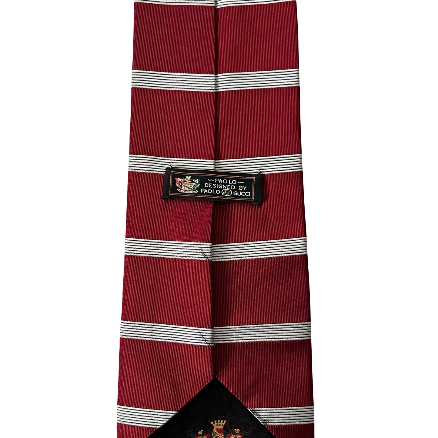 Vintage Paolo Gucci Silk Tie Red Stripe Made In Italy Hand Finished Mens Necktie