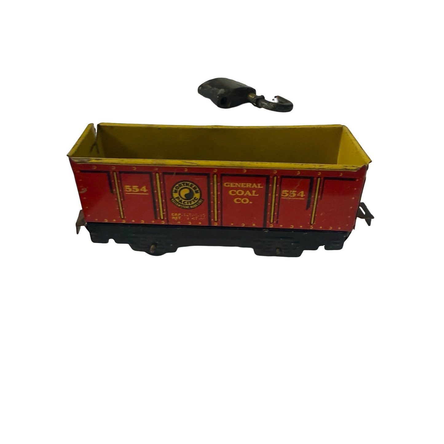 Vintage Marx Northern Pacific General Coal Co No. 554 Tin Litho Train Car Red Yellow