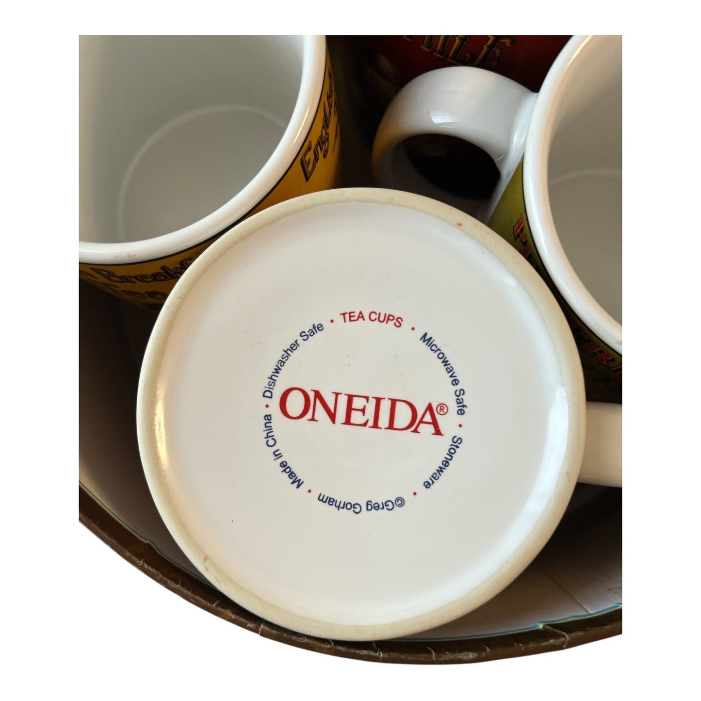 Oneida mugs, Greg Gorham, vintage tea mugs, stoneware mug set, tea cup set