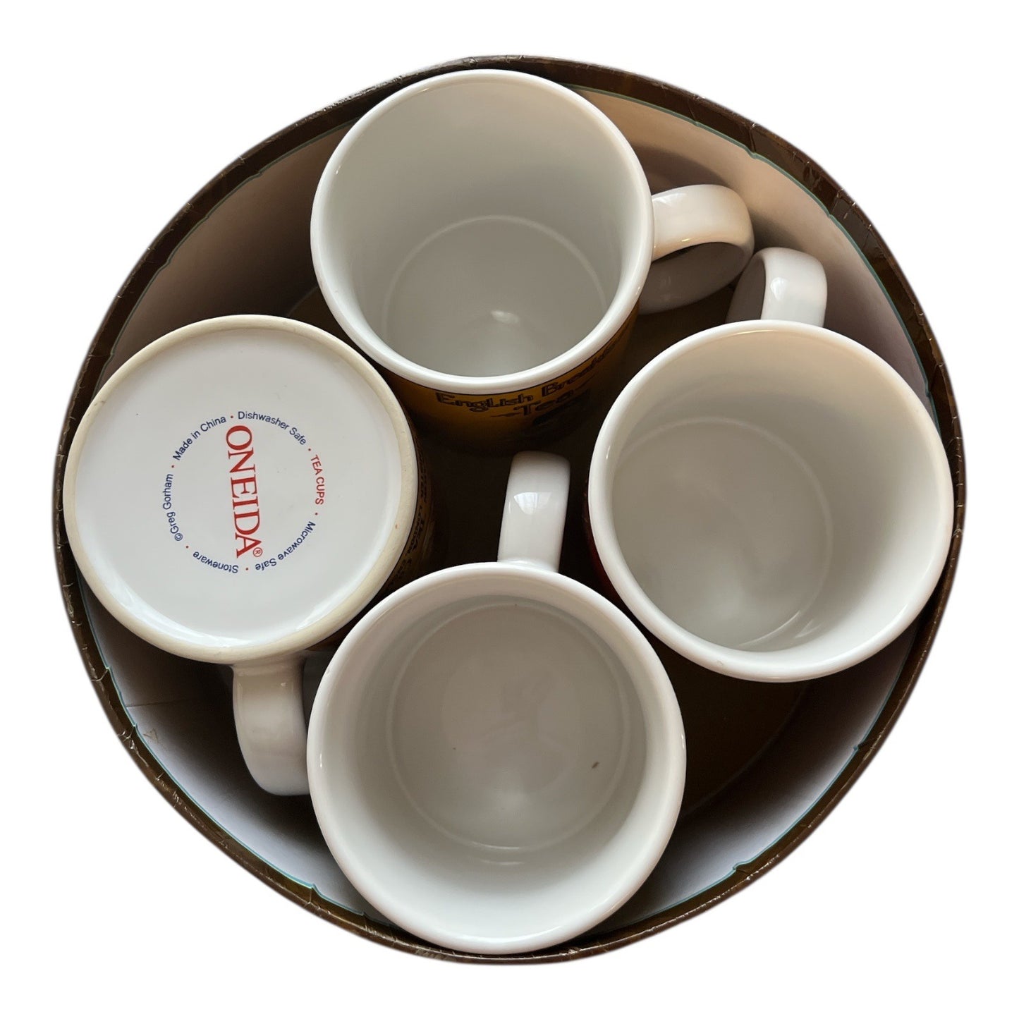 Oneida mugs, Greg Gorham, vintage tea mugs, stoneware mug set, tea cup set