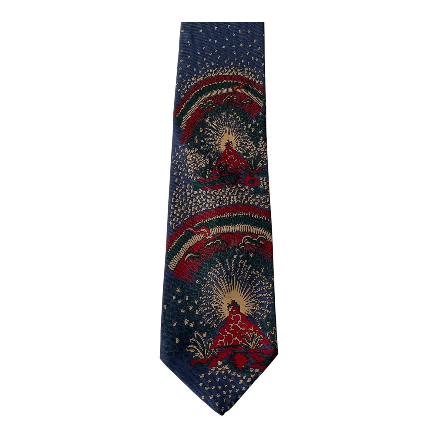 Valenti Neckwear Co Silk Tie Italian Fabric USA Made Blue Scenic Print Vintage