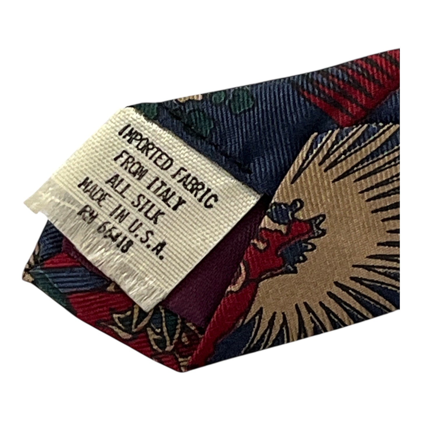 Valenti Neckwear Co Silk Tie Italian Fabric USA Made Blue Scenic Print Vintage