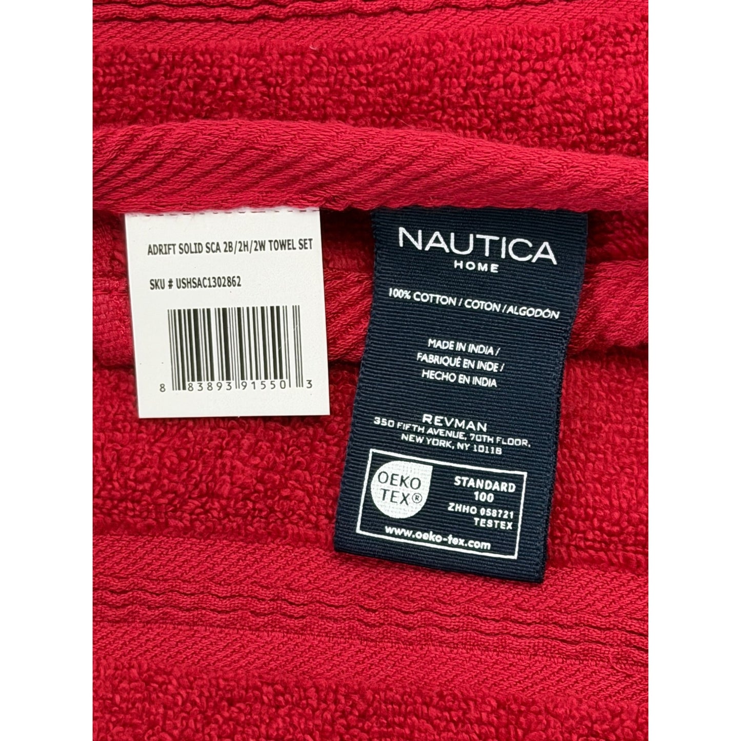 Nautica Home Red Cotton Towel Set NWT 2 Hand Towels 2 Washcloths OEKO-TEX