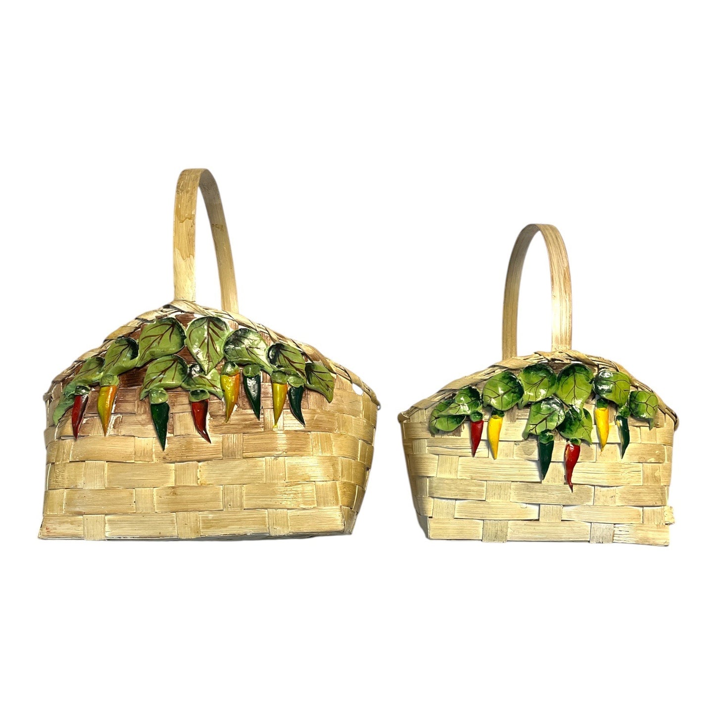 Vintage Wicker Gallery Chili Pepper Baskets Ceramic Accents Set of 2 CBK