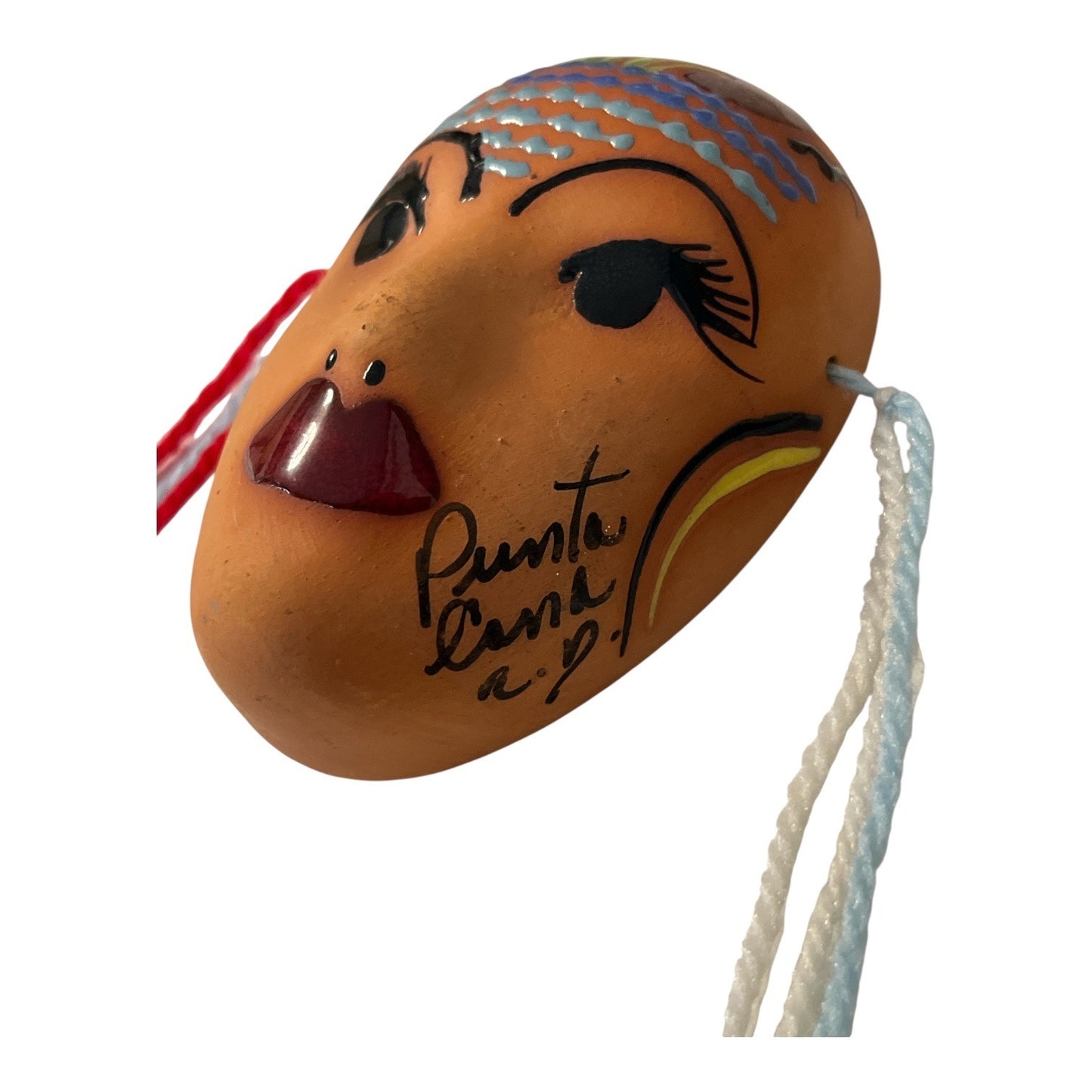 Punta Cana Hand Painted Clay Face Mask Miniature Wall Hanging