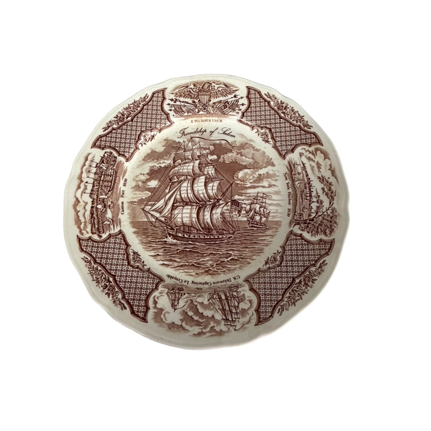 Alfred Meakin Fair Winds Friendship of Salem Brown Transferware Plate 10.5 Inch