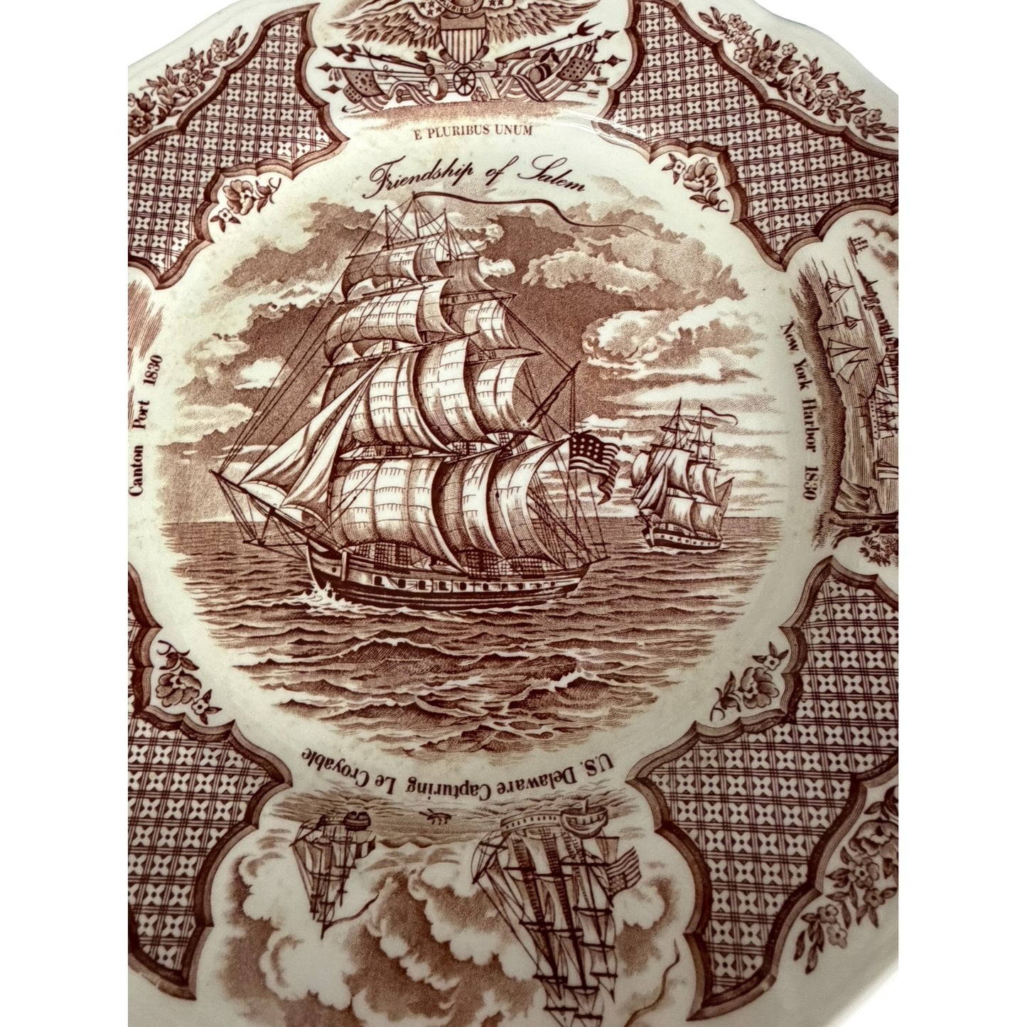 Alfred Meakin Fair Winds Friendship of Salem Brown Transferware Plate 10.5 Inch