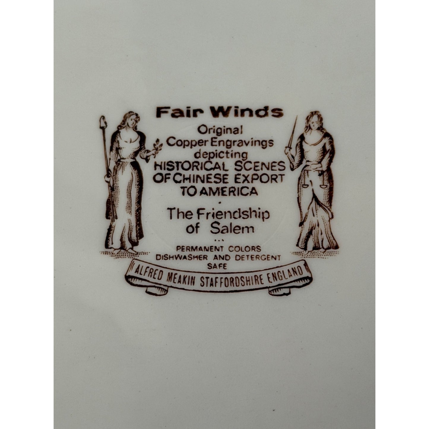 Alfred Meakin Fair Winds Friendship of Salem Brown Transferware Plate 10.5 Inch