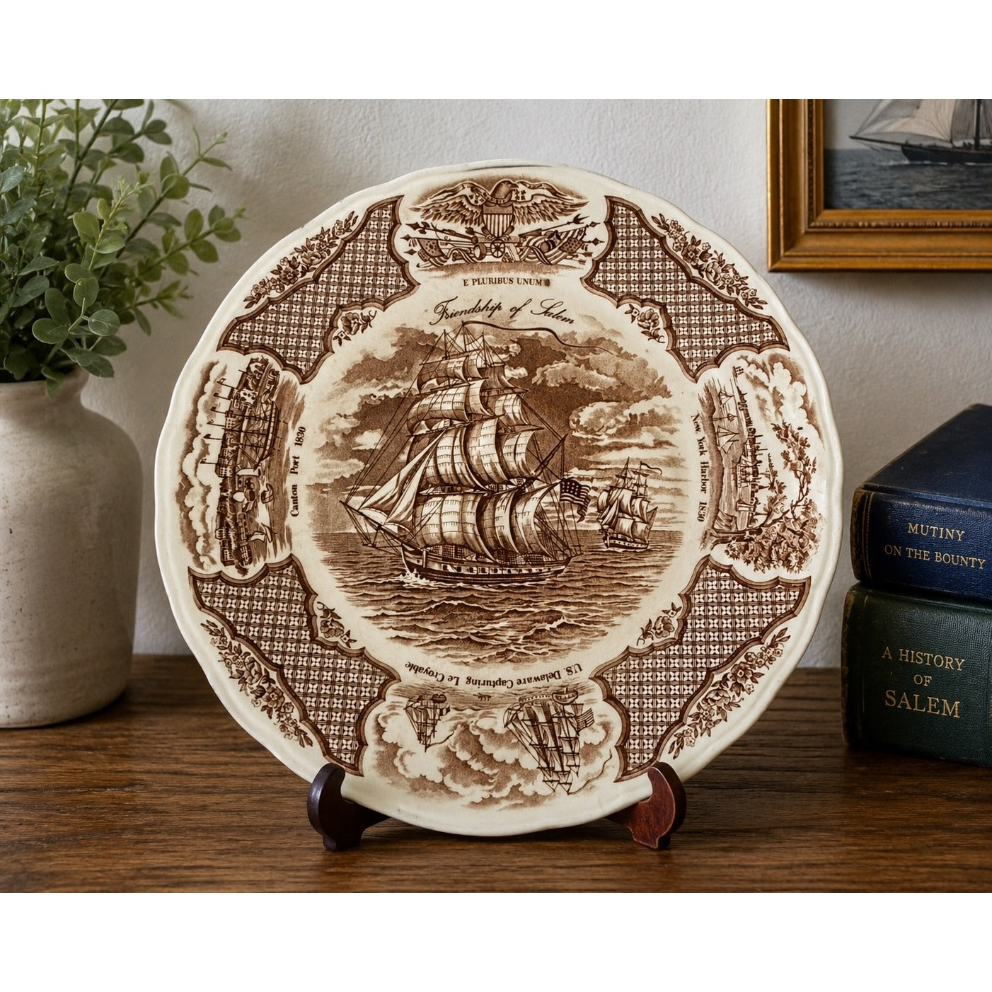Alfred Meakin Fair Winds Friendship of Salem Brown Transferware Plate 10.5 Inch